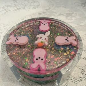 Glittery Pink and Blue Easter Bunny Resin Coasters. Handmade. Set of 4
